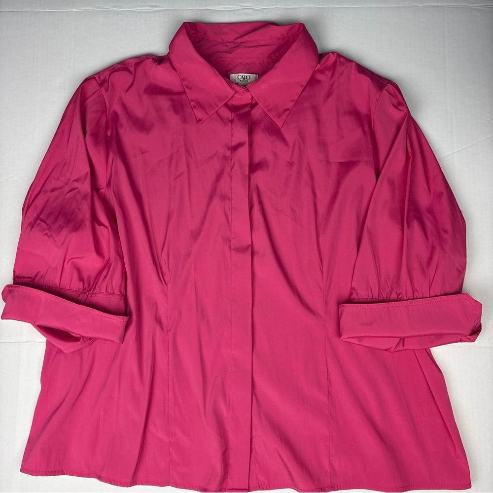 Cato Women's 26W 28W Shirt Pink Button Up New Polyester Nylon Collar 3/4 Sleeve
